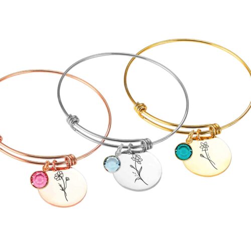 Customizable Birthstone and Birth Flower Bracelet for Women