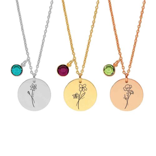 Customizable Birthstone and Birth Flower Necklace for Women