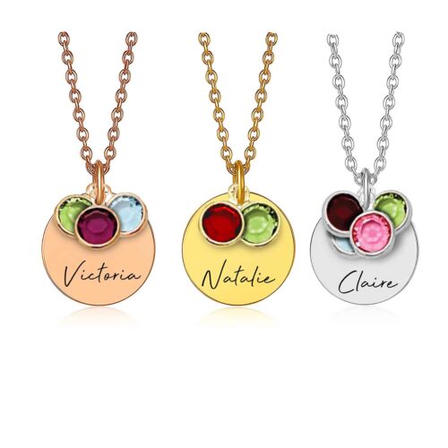 Name Necklace Personalized with Kids’ Birth Month Birthstones