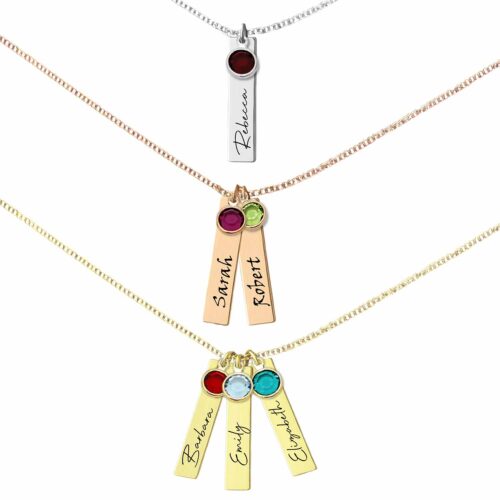 Personalized Birthstone and Name Necklace – Family Jewelry with 8 Names