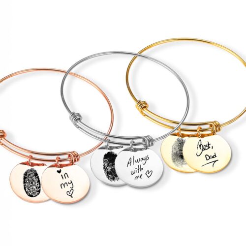 Fingerprint Bracelet with Handwriting and Fingerprint Charm