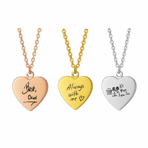 Handwriting Engraved Heart Necklace – Custom Loved One’s Handwritten Note or Drawing