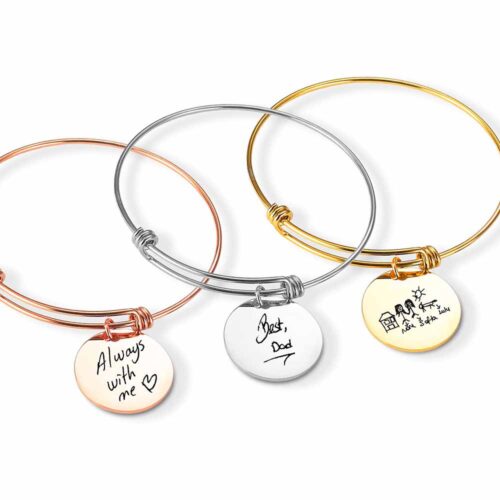Handwriting Engraved Bracelet Jewelry with Loved One's Drawing or Note