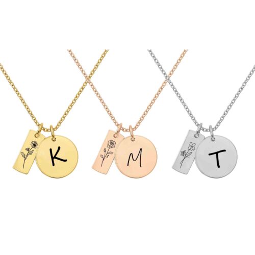 Personalized Initial Necklace with Birth Flower Gift for Her