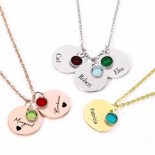 Personalized Birthstone Necklace for Mom with Kids’ Names