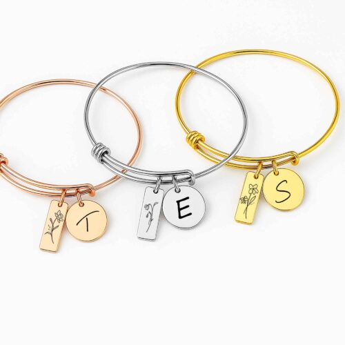 Personalized Initial Bracelet with Birth Flower – Handmade Gift for Her