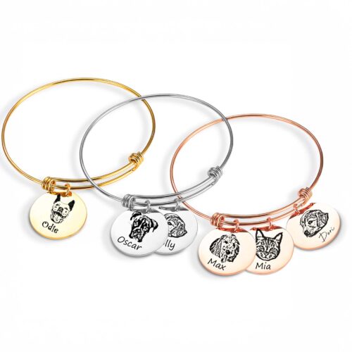 Custom Photo Engraved Pet Portrait Memorial Bracelet