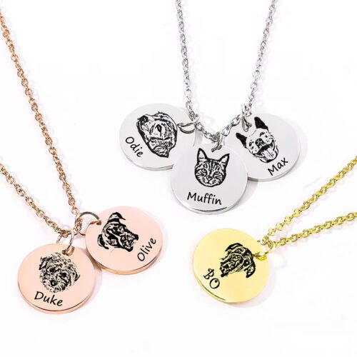 Custom Pet Portrait Memorial Necklace Gift for Pet Moms
