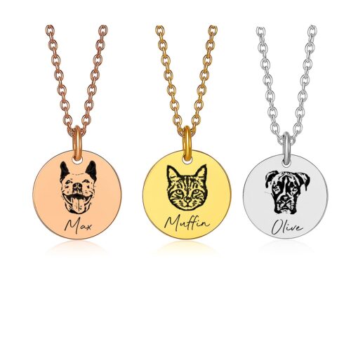 Custom Pet Portrait Necklace with Dog and Cat Picture