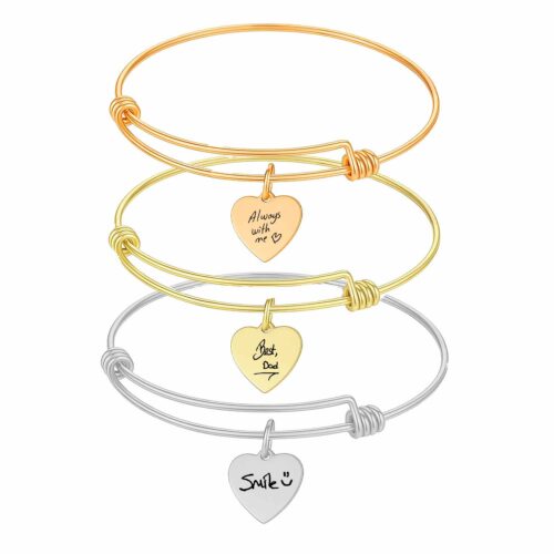 Handwriting Engraved Heart Bracelet– Custom Loved One’s Handwritten Note or Drawing