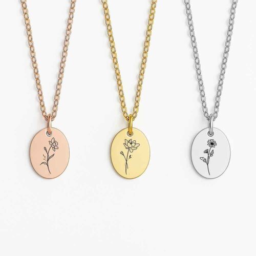 Dainty Silver Birth Flower Necklace for Women Zodiac Signs