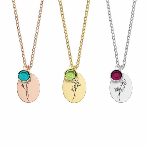 Dainty Birthstone Necklace Personalizable with Birth Flower Jewelry