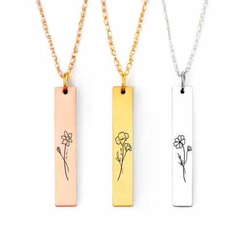 Birth Flower Engraved Necklace – Custom Zodiac Birth Month Flower