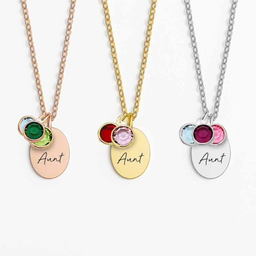 Auntie Necklace Personalized with Kids Birth Month Birthstones
