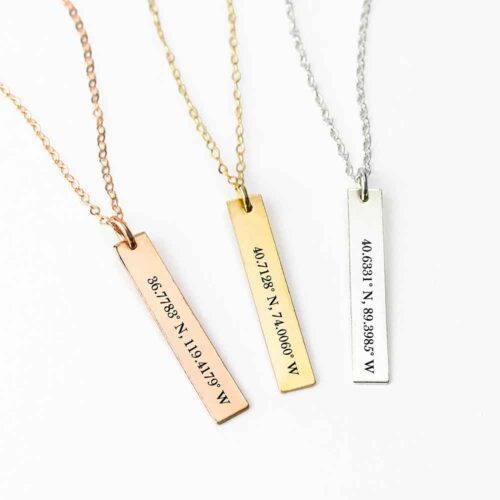 Coordinate Necklace for Women & Men Personalized Engraved Location