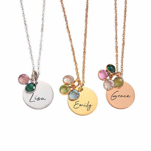 Name Necklace Personalized with Kids’ Birth Month Birthstones