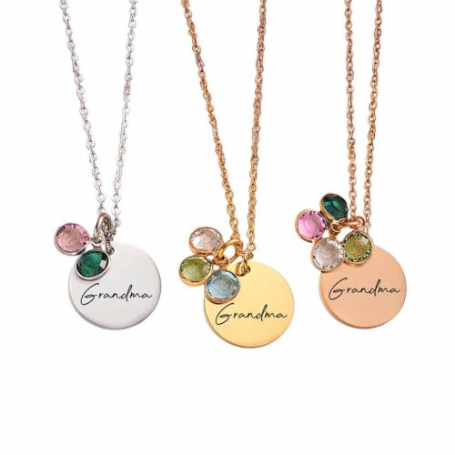 Grandma Necklace Custom with Grandkids Birth Month Birthstones