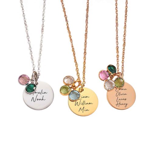 Customizable Multiple Name and Birthstone Necklace for Mom